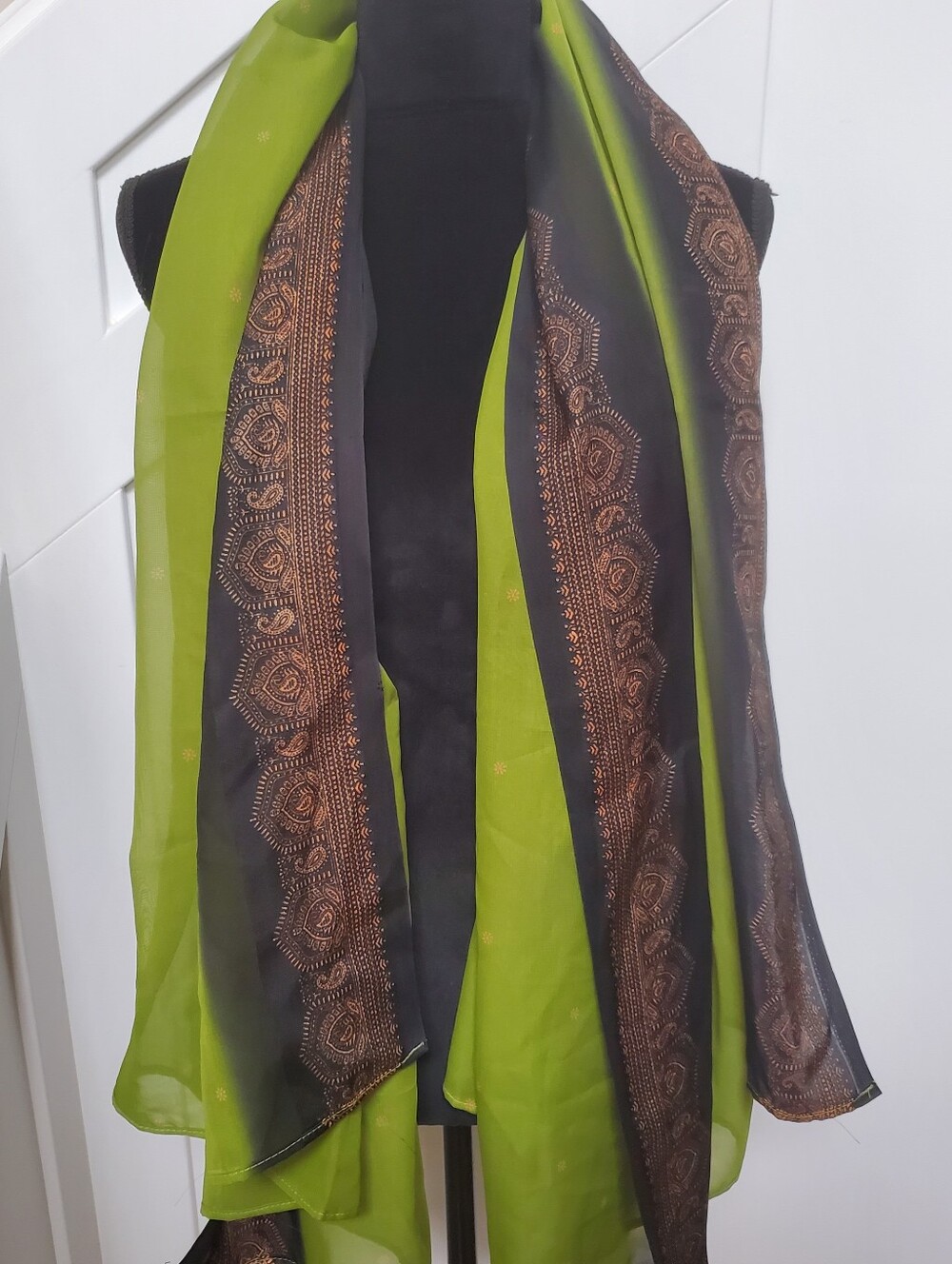 Olive Green w. Black & Copper Border Scarf